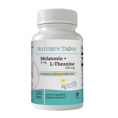 Nature&#39;s Trove Melatonin 3mg L Theanine 200mg - Calm and Relaxation - 120 Kosher Vegetarian Capsules