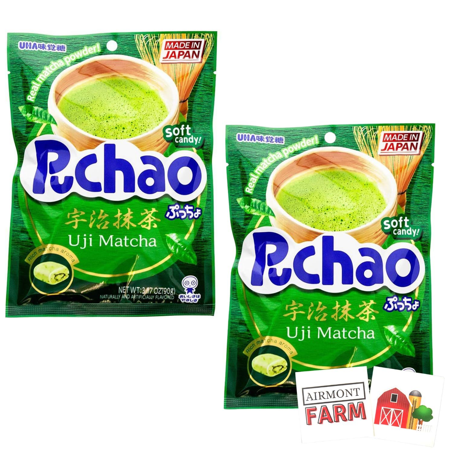 Puchao Uji Matcha Soft Candy 3.17 OZ (90g) 2 Pack with 2 Airmont Farm Stickers