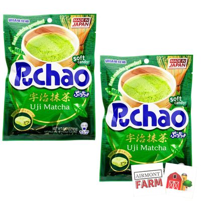 Puchao Uji Matcha Soft Candy 3.17 OZ (90g) 2 Pack with 2 Airmont Farm Stickers
