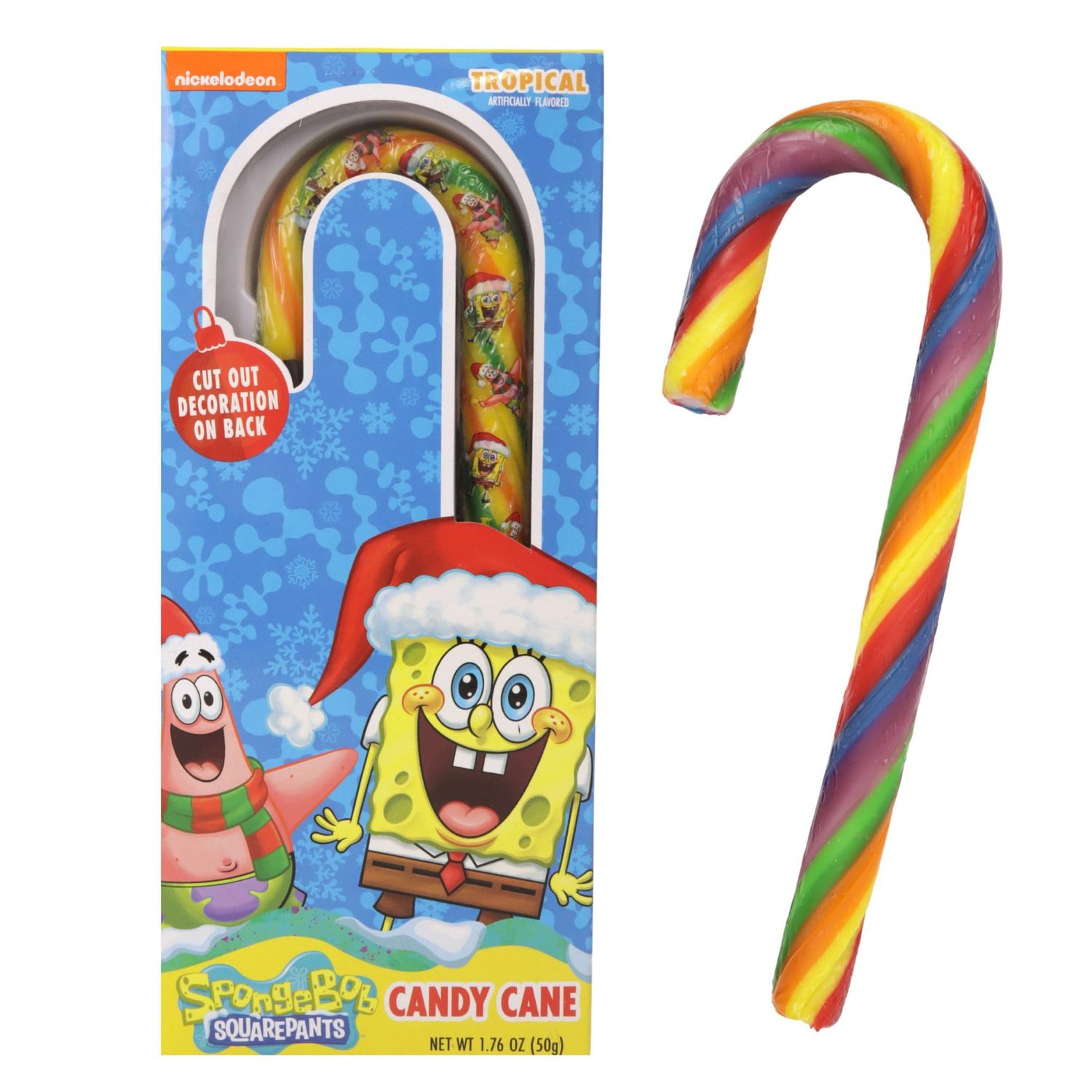 Imaginings 3 Giant Spongebob Candy Cane, Holiday Stocking Stuffers, Tropical Punch Flavored 1.76 Ounces