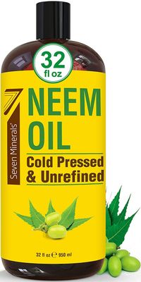 Seven Minerals Pure Cold Pressed Neem Oil - Big 32 fl oz Bottle - Non-GMO, Hexane Free, 100 Pure Neem Oil for Plants Spray, Skincare, Haircare. Treats Dry Skin, Wrinkles, Promotes Hair Growth