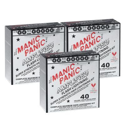 MANIC PANIC Flash Lightning Hair Bleach Kit - 40 Volume Developer Bleach Powder - Lifts Hair Color Up to 7 Levels - Lightener for Extra Dark Shades - Vegan Cruelty-Free (3 Pack)