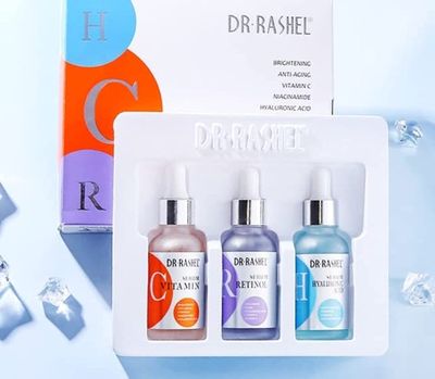Dr Rashel Vitamin C, Retinol Hyaluronic Acid Complete Facial Serum Moisturizing Repair Set, Size (1.01 oz x 3 Pack Face Serum)