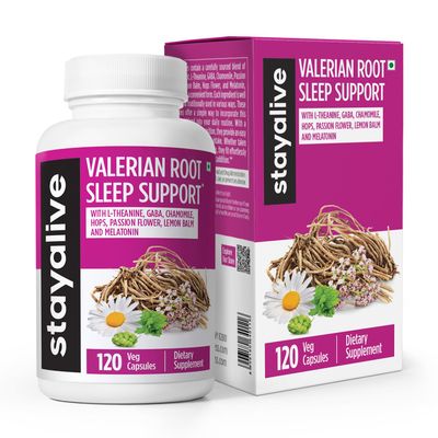 STAY ALIVE Valerian Root Capsules, 8-in-1 Extract wMelatonin, Passion Flower, L-Theanine, Lemon Balm, Hops Flower, Chamomile GABA, 120 Valerian Pills, Non-GMO Gluten-Free Natural Sleep Supplement