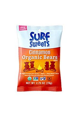 Surf Sweets Cinnamon Organic Bears - Vegan Cinnamon Bear Candy, Gluten Free Snacks for Kids and Adults, Hot Cinnamon Candy, Made with Organic Sugar, Allergy Friendly, Kosher - 2.75 oz Bag (Pack of 12)