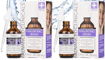 Advanced Clinicals Hyaluronic Acid Serum For Face Moisturizing Facial Skin Care Products Hydrating Serum For Face Helps Improve Look Of Wrinkles, Fine Lines, Uneven Dry Skin Texture, 2-Pack