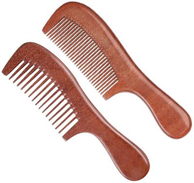 2 Pcs Sandalwood Hair Comb Set Wooden Wide and Fine Tooth Comb for Women Men, Anti-static Detangling Comb for Curly Fine Straight Wet Dry Hair