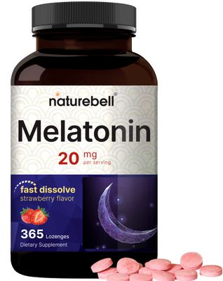 NatureBell Melatonin 20mg, 365 Fast Dissolve Tablets - Natural Strawberry Flavor - Vegetarian Chewable Lozenges for 1 Year Supply, High Potency Non-GMO, No Gluten