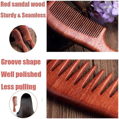 2 Pcs Sandalwood Hair Comb Set Wooden Wide and Fine Tooth Comb for Women Men, Anti-static Detangling Comb for Curly Fine Straight Wet Dry Hair
