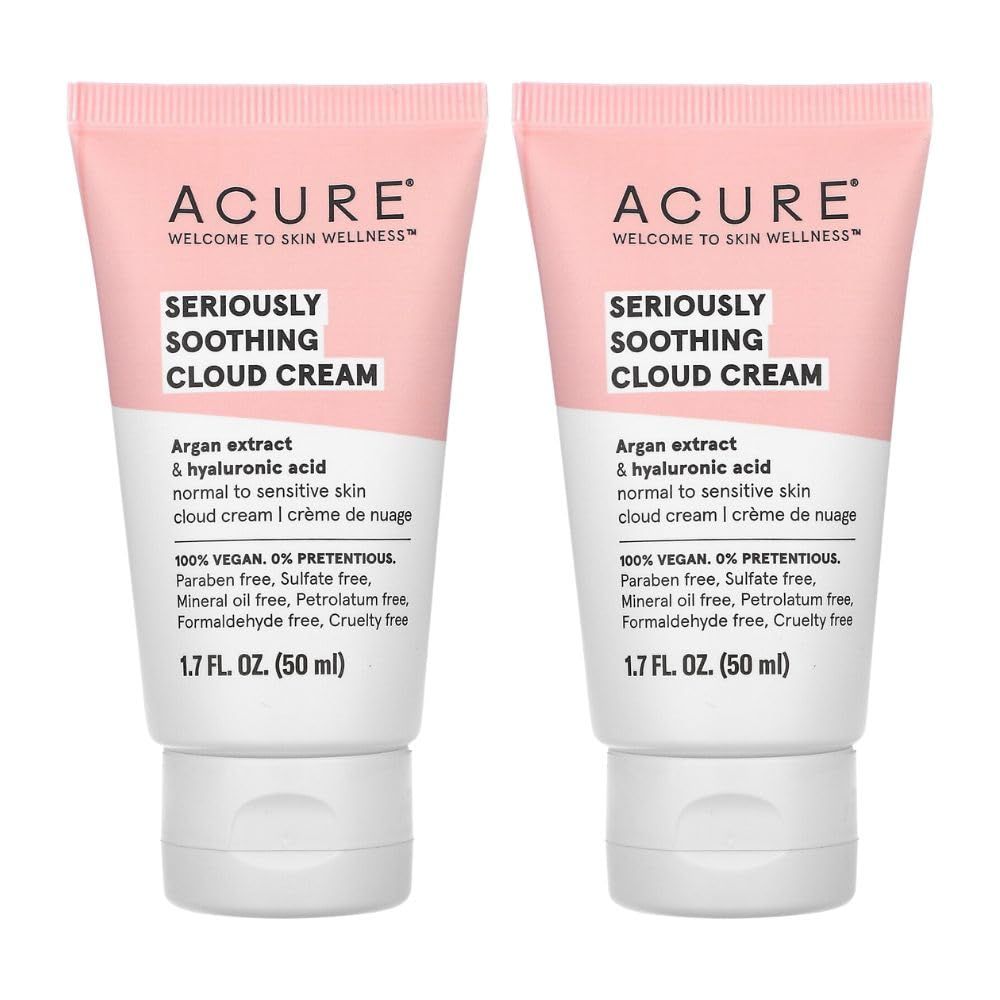 Acure Organics Seriously Soothing Cloud Cream (Pack of 2) With Argan Extract and Hyaluronic Acid, For Normal to Sensitive Skin, 1.7 fl. oz.