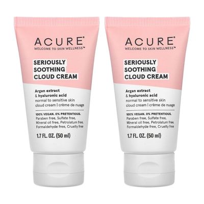 Acure Organics Seriously Soothing Cloud Cream (Pack of 2) With Argan Extract and Hyaluronic Acid, For Normal to Sensitive Skin, 1.7 fl. oz.