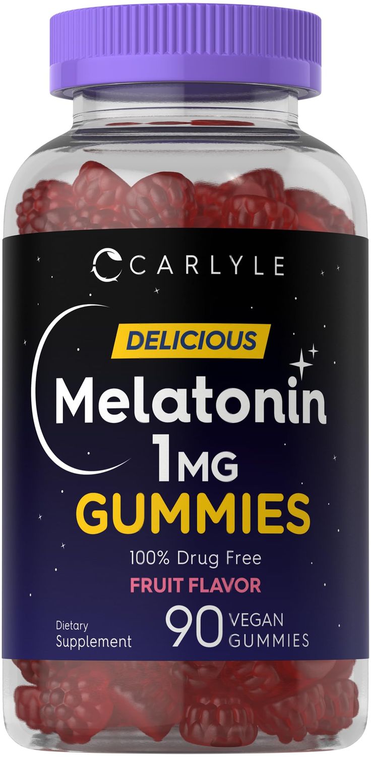 Carlyle Melatonin 1mg Gummies 90 Count Fruit Flavor Gummy Supplement Vegan, Non-GMO, Gluten Free