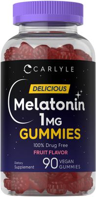 Carlyle Melatonin 1mg Gummies 90 Count Fruit Flavor Gummy Supplement Vegan, Non-GMO, Gluten Free