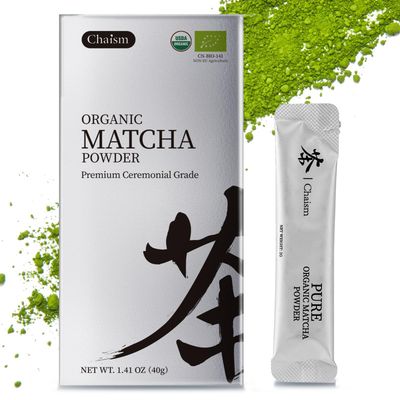 Chaism Ceremonial Grade Matcha Green Tea Powder - 20 Single Serve Packets, Premium First Harvest USDA Organic Gluten-Free Vegan, 100 Pure (20 Packets)