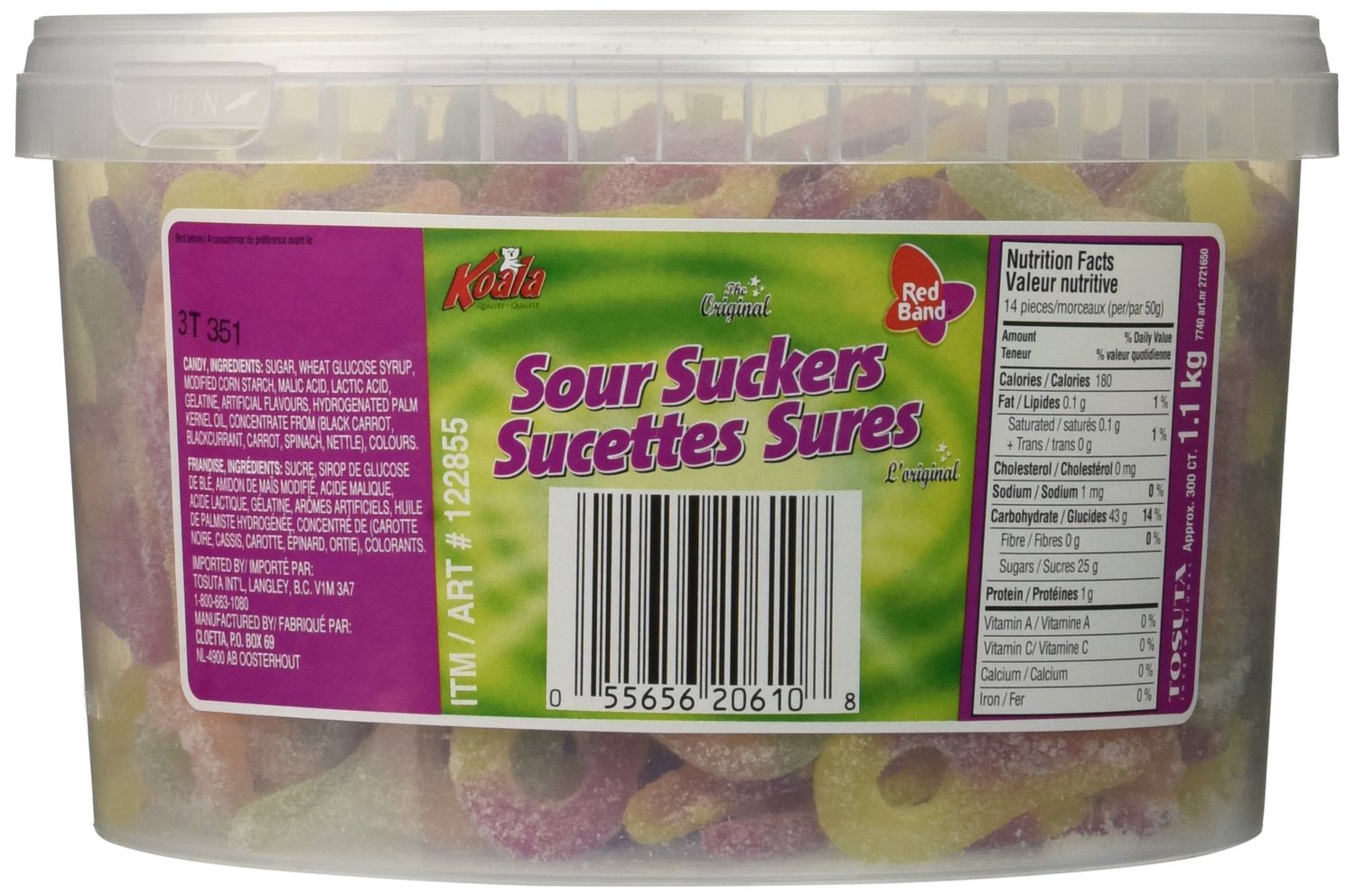 Koala Sour Suckers Gummy Candy, 1.1kg38.8oz, 300 count Canadian
