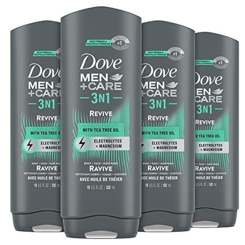 DOVE MEN CARE Post-Workout Body Wash 3N1 Revive 4 Count For Men With Tea Tree Oil, 18 oz