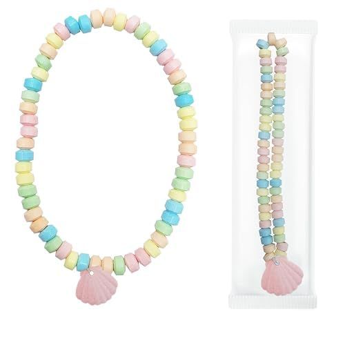 Fruidles Sea Shell Candy Necklace, Stretchable Multicolor Fruit-Flavored Chewables for Party Favors (12-Pack)