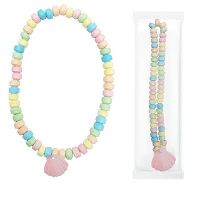 Fruidles Sea Shell Candy Necklace, Stretchable Multicolor Fruit-Flavored Chewables for Party Favors (12-Pack)