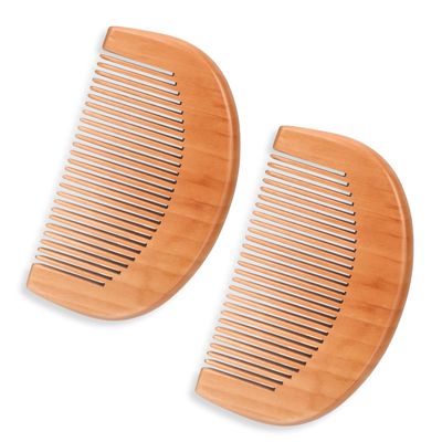 Mozeat Lens Natural Peach Wood Comb, 2 Pack Mini Wooden Comb Anti-Static Comb Close Tooth Comb Small Travel Combs Pocket Sized Fine Tooth Detangling Hair Comb for Curly-haired Women and Men&#39;s Beard