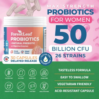 Probiotics for Women, 50 Billion CFU, 26 Unique Strains, Women's Probiotic and Prebiotics Support Digestive Health, w Cranberry, Hibiscus D-Mannose for Vaginal PH Balance, Urinary, Gut (30 Caps)