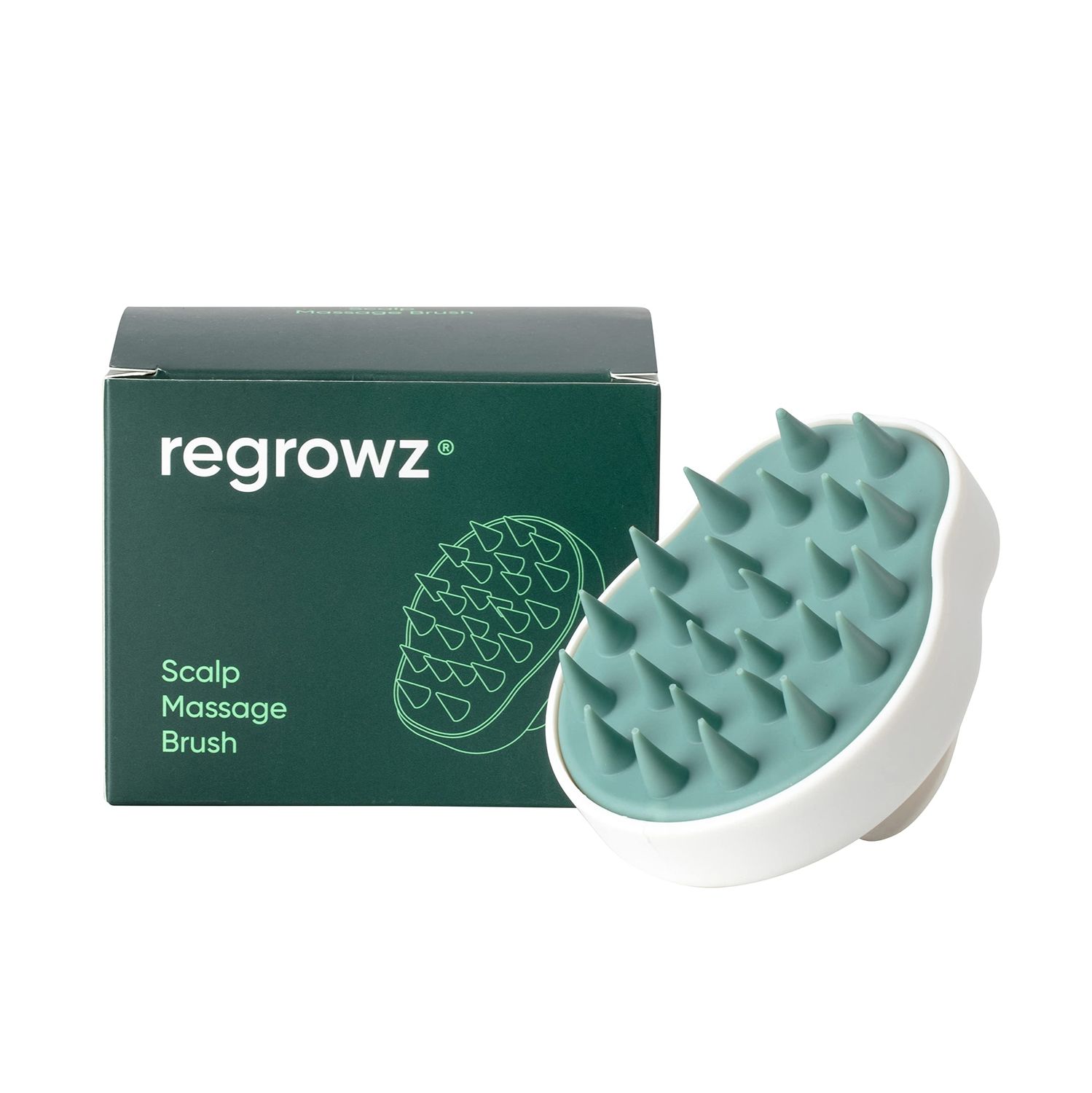 Regrowz Hair Scalp Massager Scrubber with Soft Silicone Bristles for Wet Dry Hair - Exfoliating Scalp Comb for Dandruff Removal - Boost Hair Growth, White Green