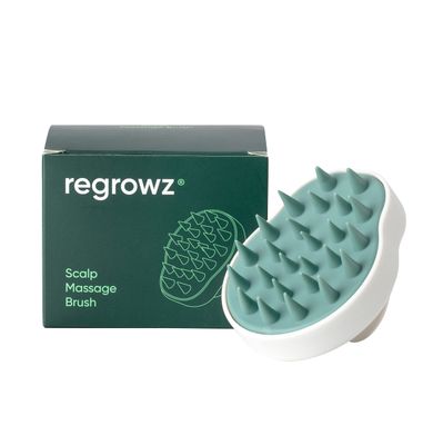 Regrowz Hair Scalp Massager Scrubber with Soft Silicone Bristles for Wet Dry Hair - Exfoliating Scalp Comb for Dandruff Removal - Boost Hair Growth, White Green