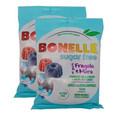 Bonelle Sugar Free Fruit Jellies, 90g, Pack of 2, Imported Italian Gummies, Strawberry and Blackberry Flavor, Packed in a Blue Desert Market Bag