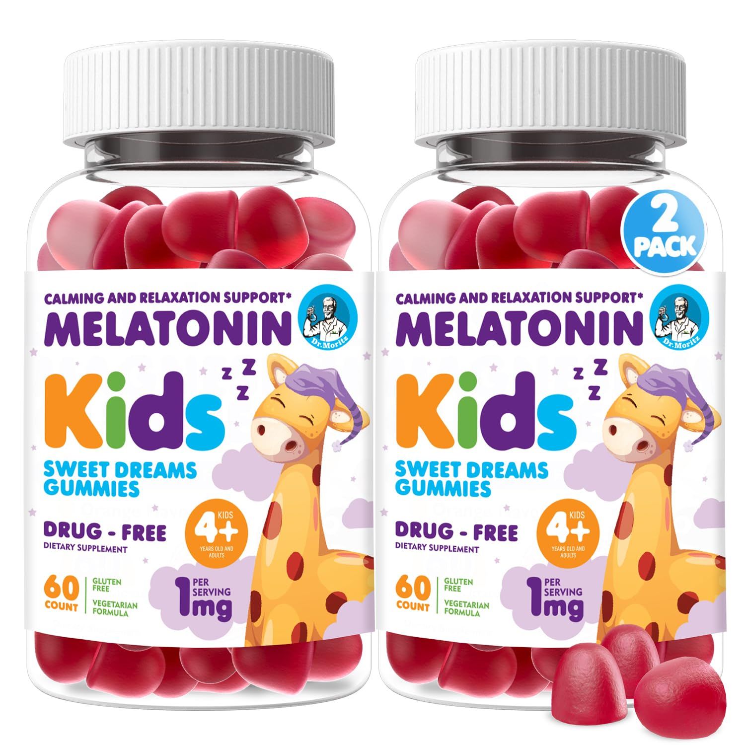 DR. MORITZ Melatonin Gummies for Kids and Adults - Chewable 1mg Kids Melatonin Gummy - Strawberry Flavor - Sleep Support - Gluten-Free and Vegetarian (120 Count)