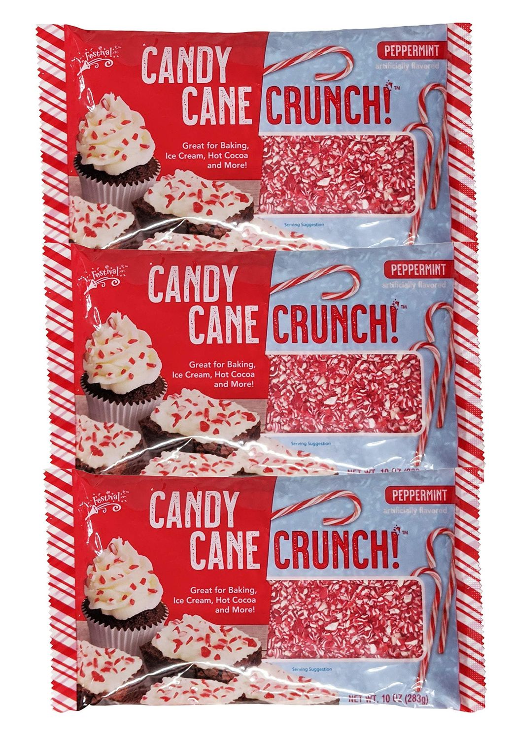 Candy Cane Peppermint Crunch - 3pk 10oz Bags - Crushed Peppermint Candy Canes Topping - Christmas Candy Dessert Topping
