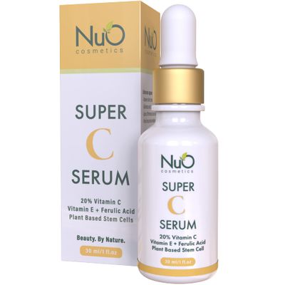 nuorganic Super 20 Vitamin C Serum with Hyaluronic Acid Plant Stem Cells - Brightening, Anti-Aging for Dark Spots and Fine Lines - Organic Vegan (1fl Oz)