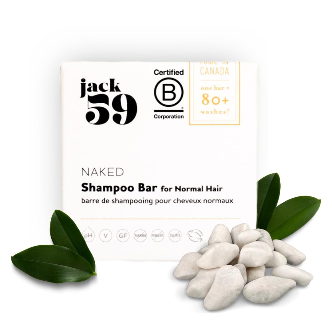 Jack59 Naked Shampoo Bar for Normal Hair, 3 oz - Non-Scented, Natural, Color Safe, Solid, Vegan, Organic, 80 Washes,Soap