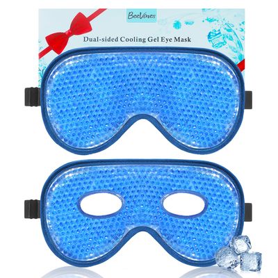 BeeVines Cooling Eye Mask, 2 Pack XL Jumbo Size Freezer Gel Eye Masks for Puffy Eyes Face, Ice Eye Mask, Cold Warm Compress, Frozen Ice Pack for Post Eye Surgery Allergies(Navy Blue)