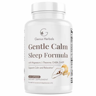 GENIUS HERBALS Gentle Calm Sleep Formula with Magnesium, L-Theanine, Melatonin, GABA, 5-Htp Sleep Aid Non-GMO - 60 Capsules