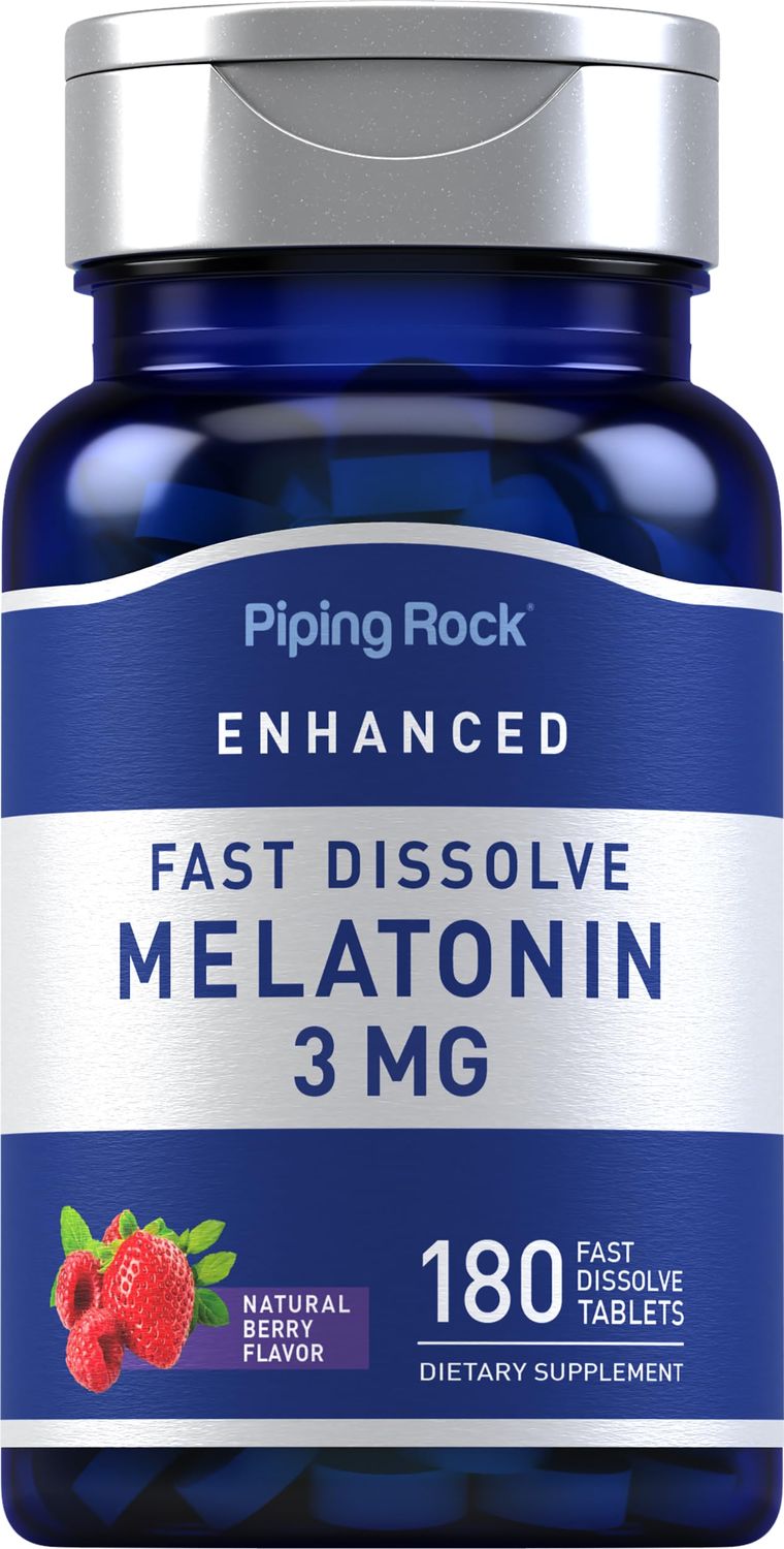 Piping Rock Melatonin 3mg 180 Fast Dissolve Tablets Berry Flavor Adult Support Formula Non-GMO, Gluten Free