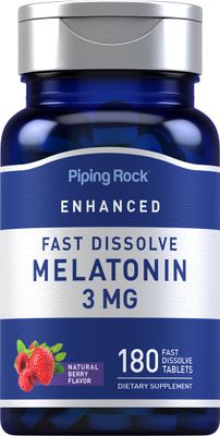 Piping Rock Melatonin 3mg 180 Fast Dissolve Tablets Berry Flavor Adult Support Formula Non-GMO, Gluten Free