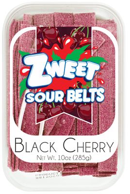 Zweet Sour Black Cherry Candy Belts 10 Ounce - Sour Kosher Candy, Halal Candy Belts - Resealable Pack of Sour Licorice Belts (10 Ounce)