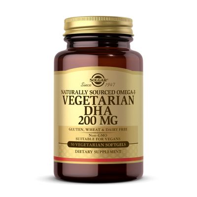 Solgar Vegetarian DHA 200 mg - 50 Vegetarian Softgels - Naturally Sourced Omega-3 - Vegan, Gluten Free, Dairy Free - 50 Servings