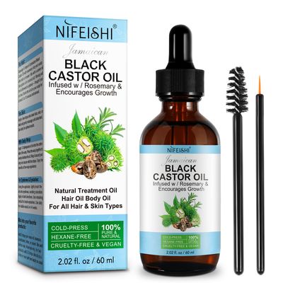 ISUNRISE Castor Oil Cold Pressed Unrefined Glass Bottle, 100 Pure Natural, Castor Oil with Rosemary for Hair Growth, Eyelashes, Nails Care, Relief Face Body Moisturizer 2.02 Fl Oz