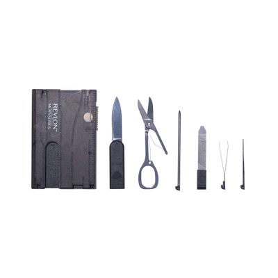 Revlon Men&#39;s Series 8 in 1 Multi Tool, 8 Pc Travel Grooming Kit includes Stainless Steel Scissors, Tweezers, Nail File, Reusable Toothpick, LED Light, Ruler, Knife, and Pen