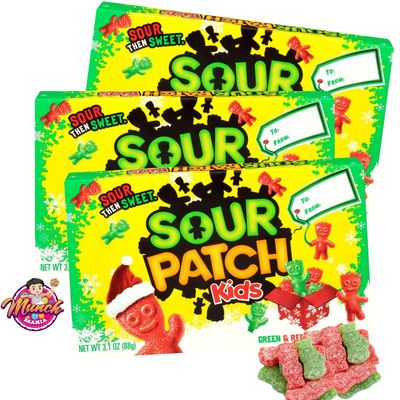 Sour Patch Kids Christmas 2024 Holiday Edition Theater Box - Festive Sour Candies for Stocking Stuffers, Goodie Bags, and Movie Nights, Pack of 3