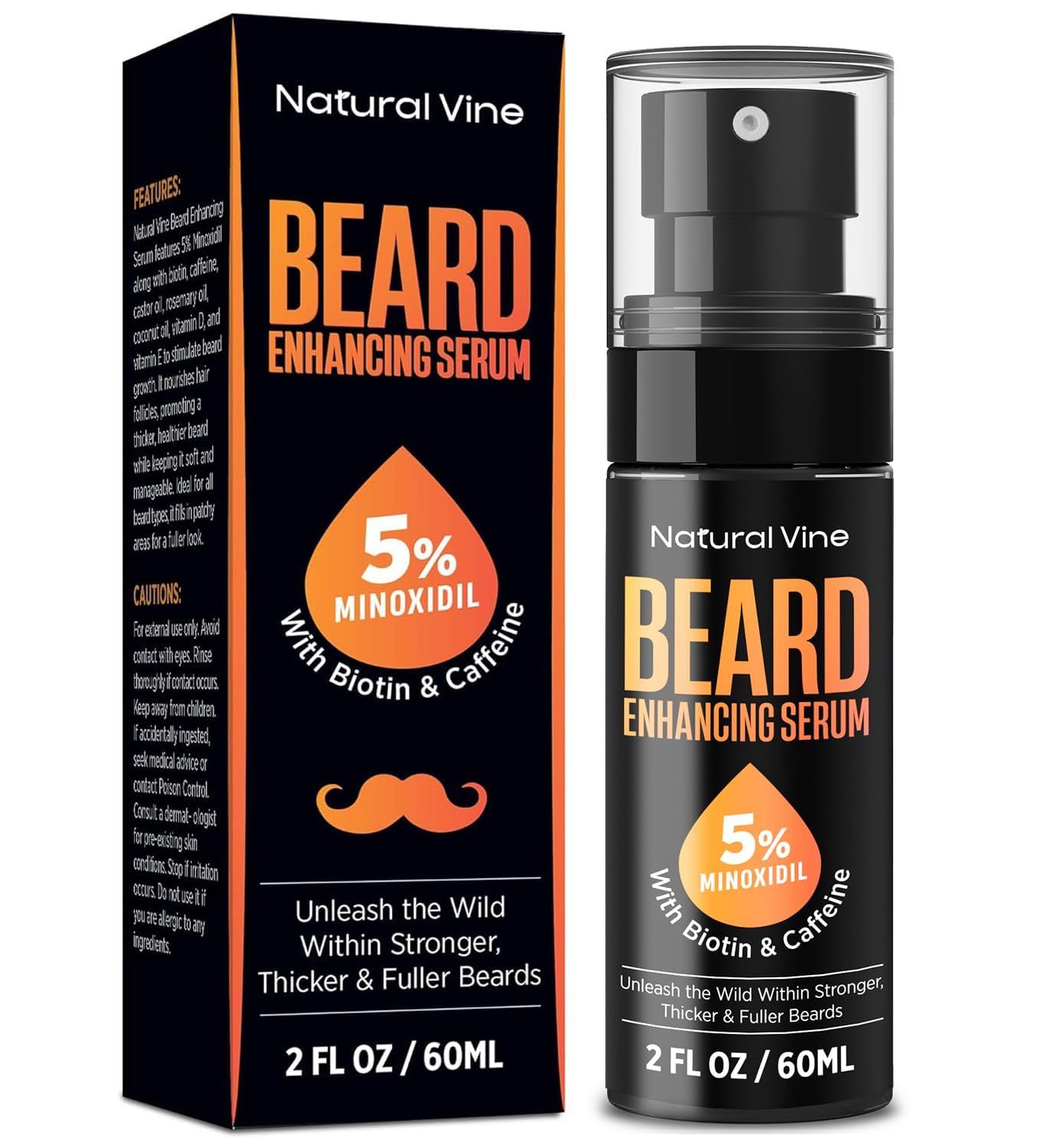 5 Minoxidil Beard Growth Oil for Men: Minoxidil for Men Beard Hair Regrowth Serum with Biotin and Caffeine - Unleash Your Wildness with Stronger Thicker Fuller Beard 2 FL OZ60mL