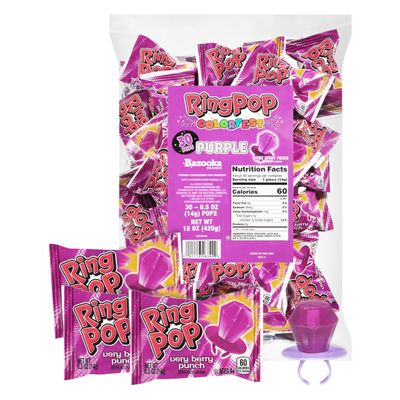 Ring Pop Individually Wrapped Purple Very Berry 30 Count Bulk Lollipop Summer Pack - Very Berry Flavored Lollipop Suckers - Fun Candy Bulk For Party Favors, Bachelorette Parties Goodie Bags