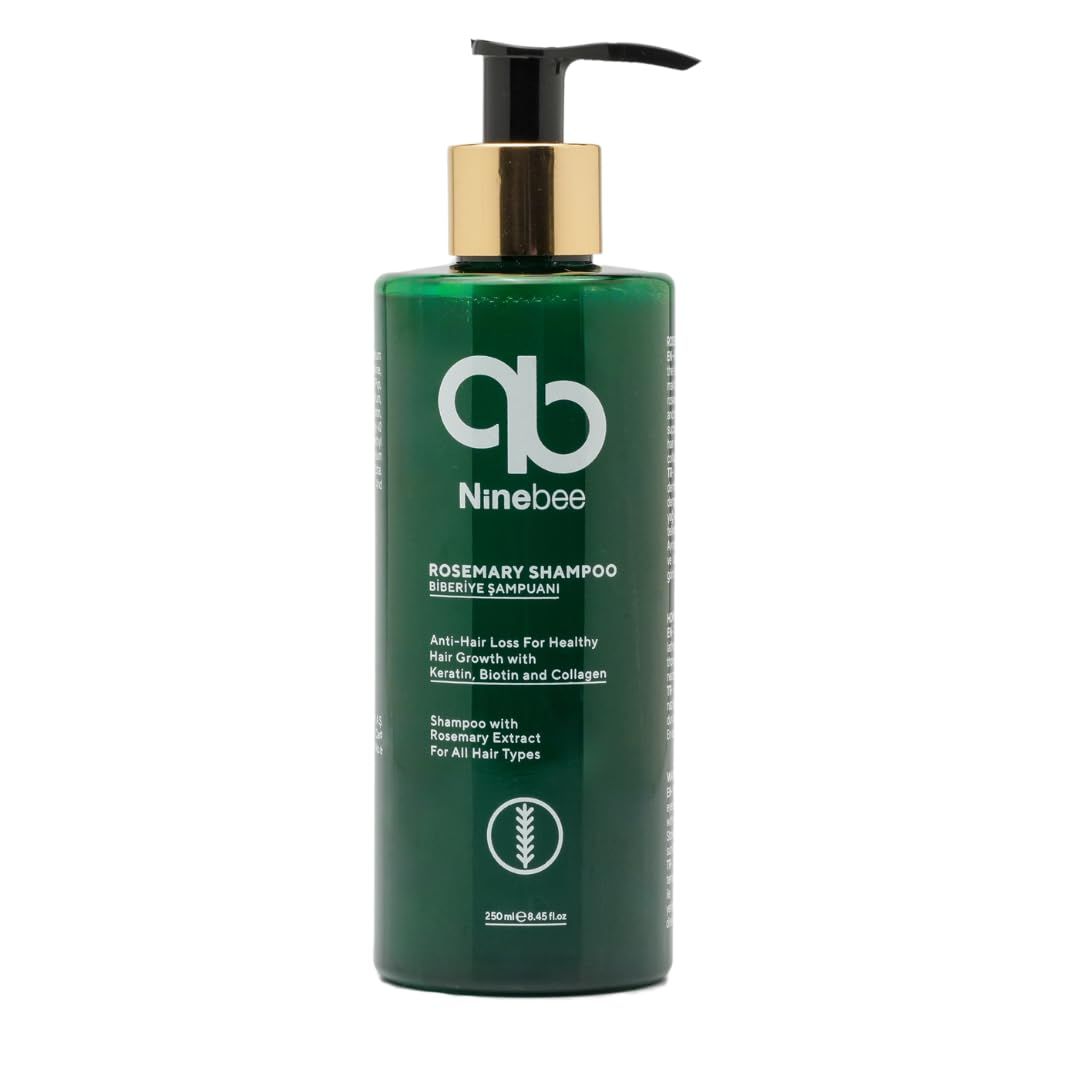 Ninebee Rosemary Oil Shampoo for Healthy Hair Growth, Anti-Hair Loss with Keratin, Biotin Collagen, Deep Cleansing Moisturizing for All Hair Types (8.45 oz)