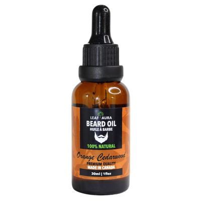 Leaf Aura Beard Oil (Orange Cedarwood) - Premium Quality, 100 Natural Made In Canada,30ml