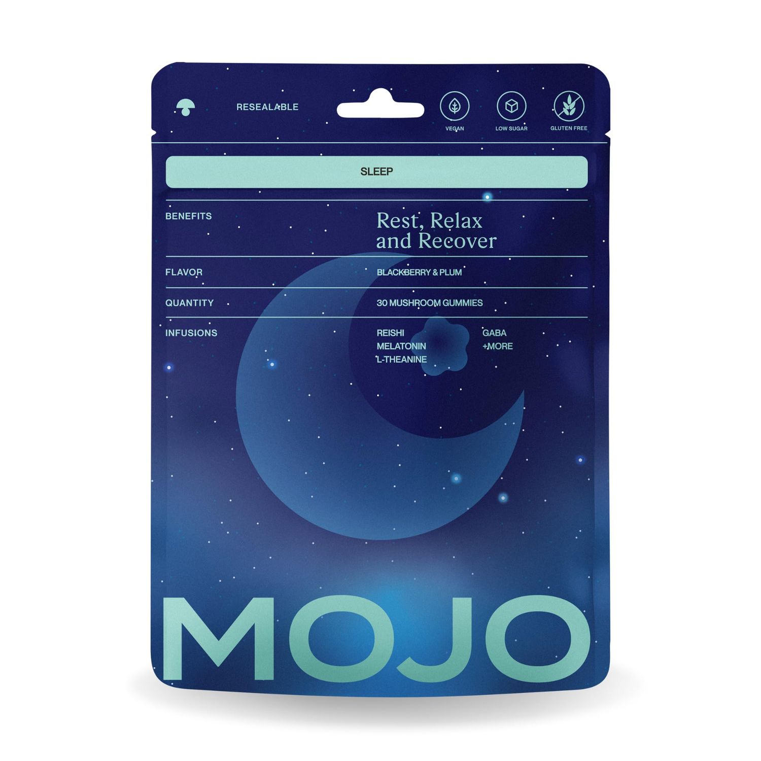 Mojo Sleep Gummies - Non-Habit Forming Sleep Aid - with Magnesium, GABA, Reishi Mushroom, L-Theanine and Melatonin - Vegan, Non-GMO - BlackBerry and Plum, Pack of 1 (30 Gummies)