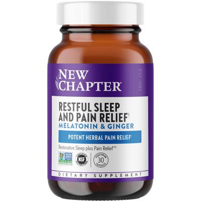 New Chapter Sleep Aid, Restful Sleep and Pain Relief, Melatonin Ginger Sleep Supplement, Gluten Free and Non-GMO, 30 Vegetarian Capsules