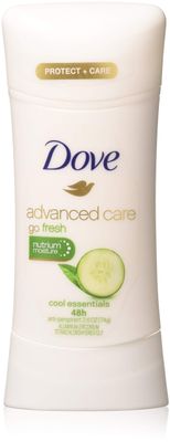 Dove Deodorant 2.6 Ounce Adv Care Anti-Perspirant Cool Essentials Stick, Fresh Cucumber, 2 Pack