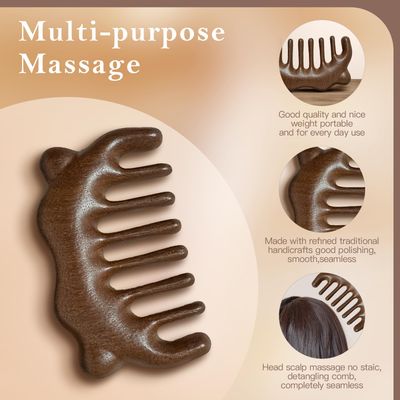 Wooden Scalp Massager - Handmade 100 Natural Green Sandalwood Wide Tooth Combs - Wood Massage Comb Sandalwood Comb for Hair Growth