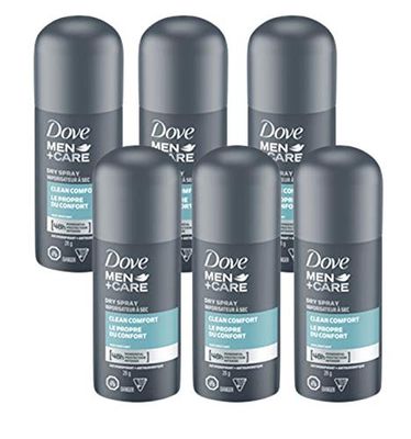 Dove MenCare Dry Spray, Clean Comfort, 48 Hour Protection Antiperspirant, 1 Ounce (Pack of 6)