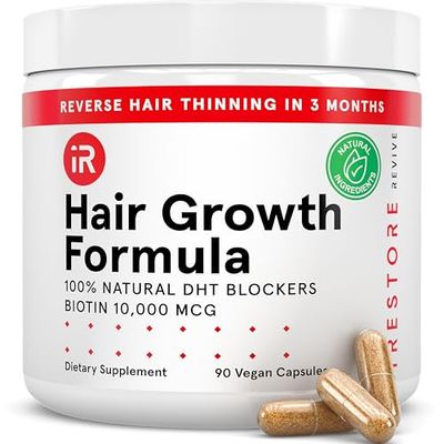 iRESTORE Hair Growth Supplement - Hair Loss Vitamins for Women and Men - Has Biotin Multivitamins DHT Blocker to Reduce Hair Thinning - Hair Regrowth Pills for Thicker Fuller Volume - 30 Days Supply
